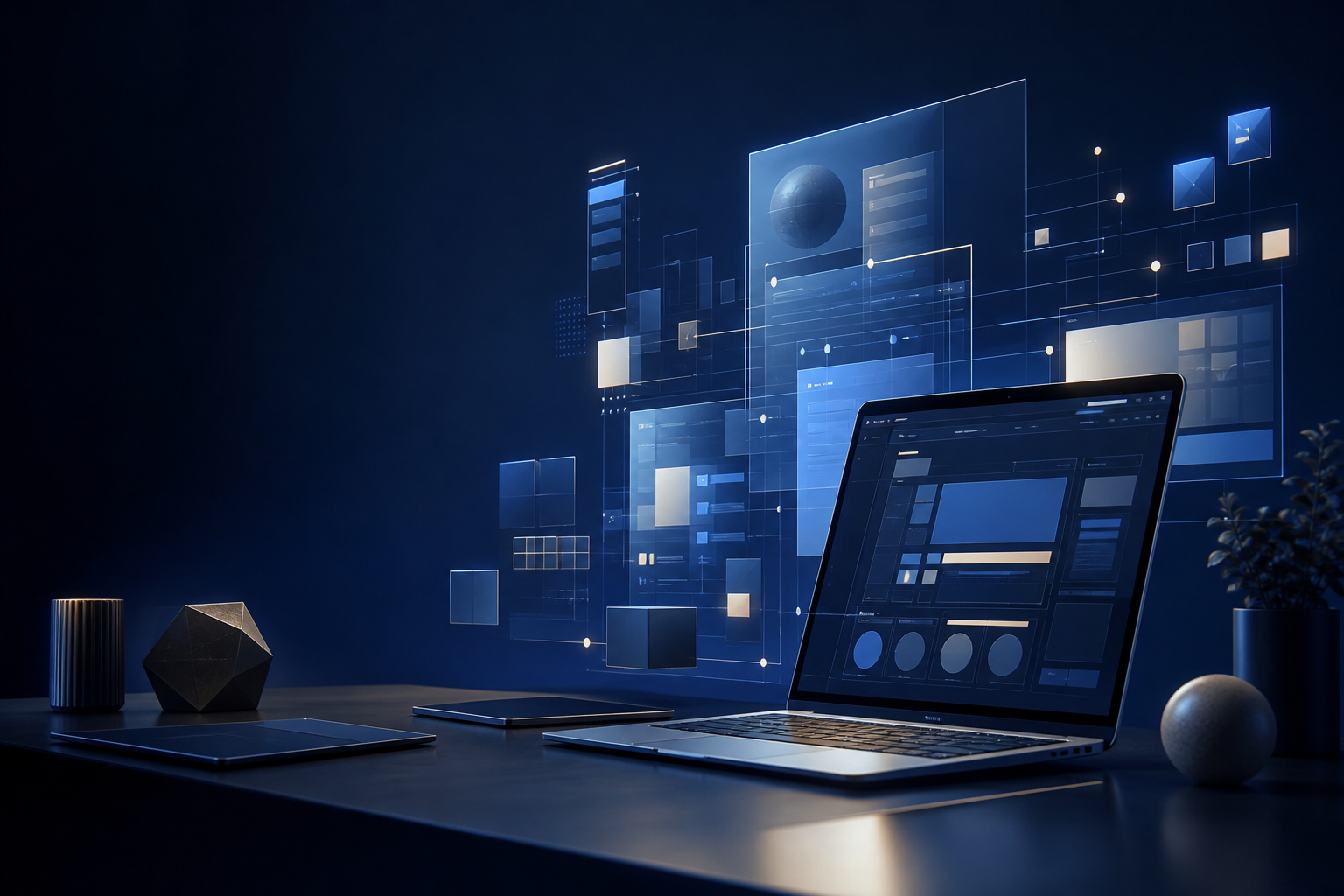 Abstract digital workspace representing SiriusNXT web and software development services